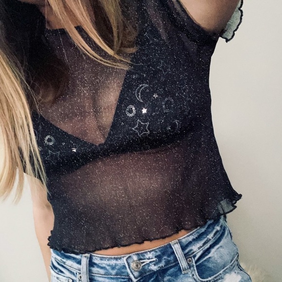 Brandy Melville Transparent Diamond Stars Top Tee - Picture 8 of 16